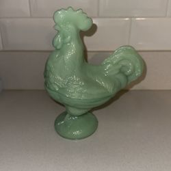 WESTMORELAND ROSSO JADEITE GREEN SLAG GLASS ROOSTER CHICKEN CANDY DISH