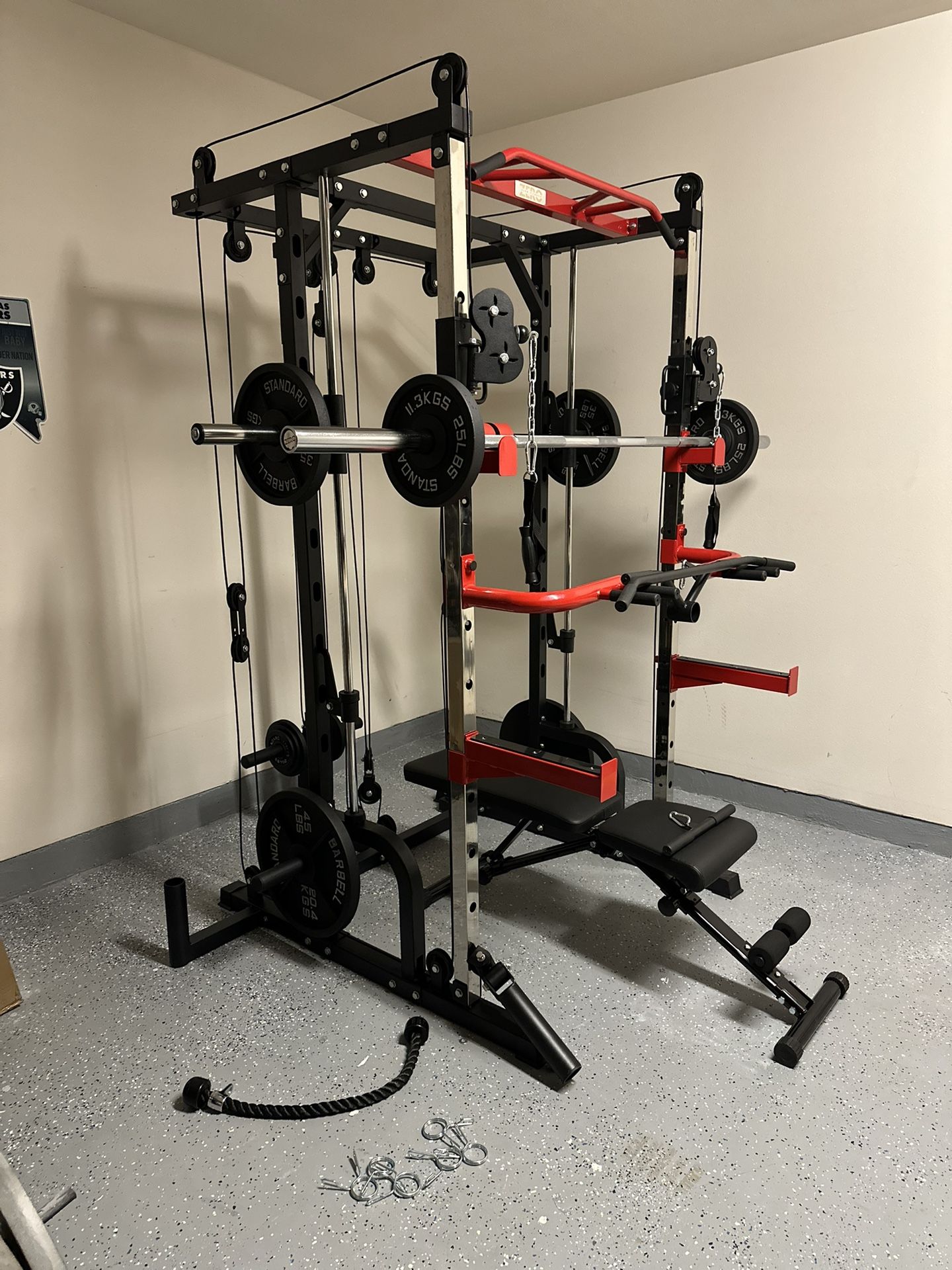 Smith Machine 100 Adjustable Bench 245lb Cast Iron Olympic Weights