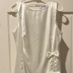 Rihoas White Boat Neck Bowknot Satin Mini Dress