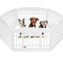 IRIS USA 24" 6-Panel Pet Dog Puppy Playpen with Door, For Puppy Small Dogs Keep Pets Secure Easy Assemble Easy Storing Customizable Non-Skid Rubber Fe
