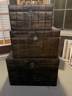 Set of 3 Faux Leather Decorative Storage Trunks