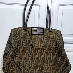 FENDI Vintage Fendi Tobacco Zucca Nylon & Brown Leather Large