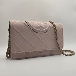 Tory Burch Fleming Soft Grained Chain Wallet 158(contact info removed) Pink Dawn/650 MSRP $448