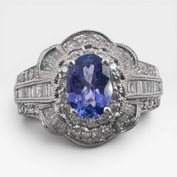 14K White Gold Ring with 0.75Ct. Tanzanite and Diamonds 1.60 Ct. (Size 9.00)