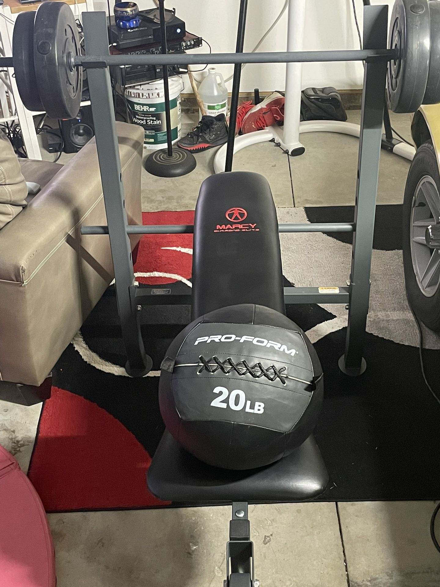 Weight Bench And Weights Set And 20Lb Weight Ball 