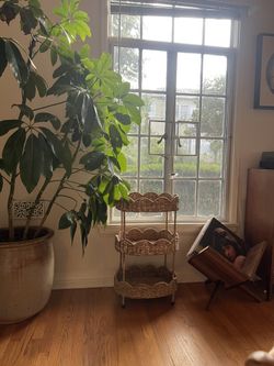 Tiered Rattan Side Table With Scallop Detailing