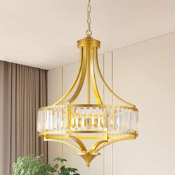 Modern Gold Crystal Chandelier, 20 Inch Large Ceiling Pendant Light Fixture with 50'' Adjustable Hanging Chain