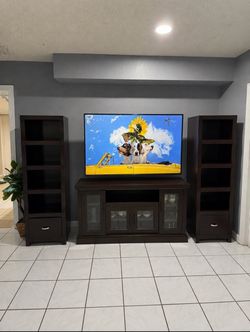 Dark Brown Wood Entertainment Center Set