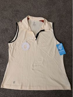 GGblue Luxe Sport Women's Sleeveless Golf Polo L Beige Black Trim