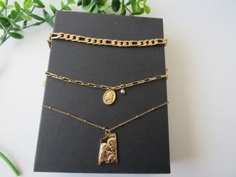 18K Gold Plated Pendant Sweater Necklace Triple Layer
