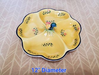 Yellow Ceramic Appetizer Plate with Rooster Design - 12" Diameter