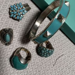 Turquoise Jewelry 5 PIECE SET-Bracelet & 4 Rings 