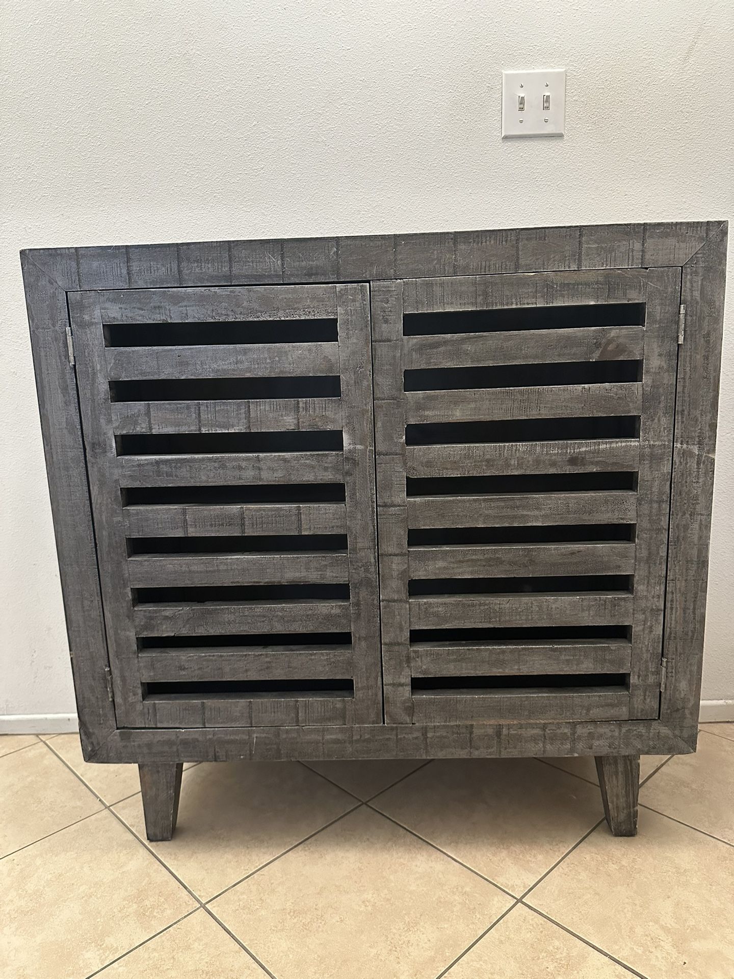 Rustic Gray Slatted Wood Cabinet