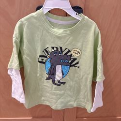 Green boy long sleeve fake 2 layer shirt top t shirt size 4T little boy  Comes from pet free smoke free home  Washed with detergent & sanitizer 