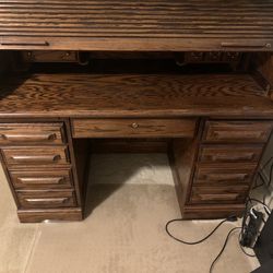 Wood Roll Top Rectangular Secretary Desk