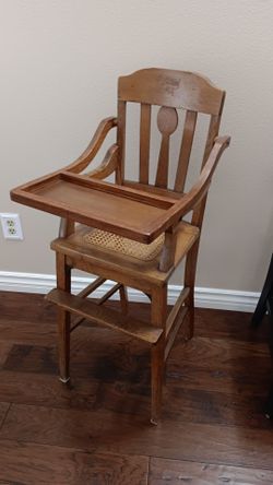 Antique Wooden Baby High Chair with Tray