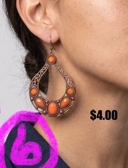 Copper Teardrop Earrings with Orange Stones