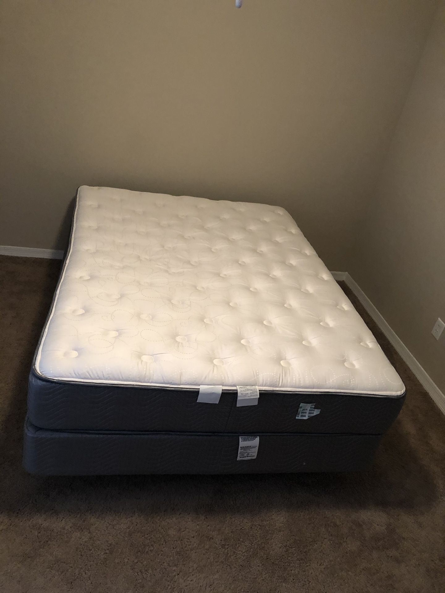 Like new queen box spring mattress and frame