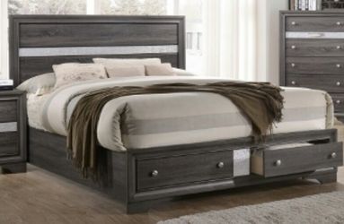 Brand new grey or black finish queen platform bed frame with storage drawers