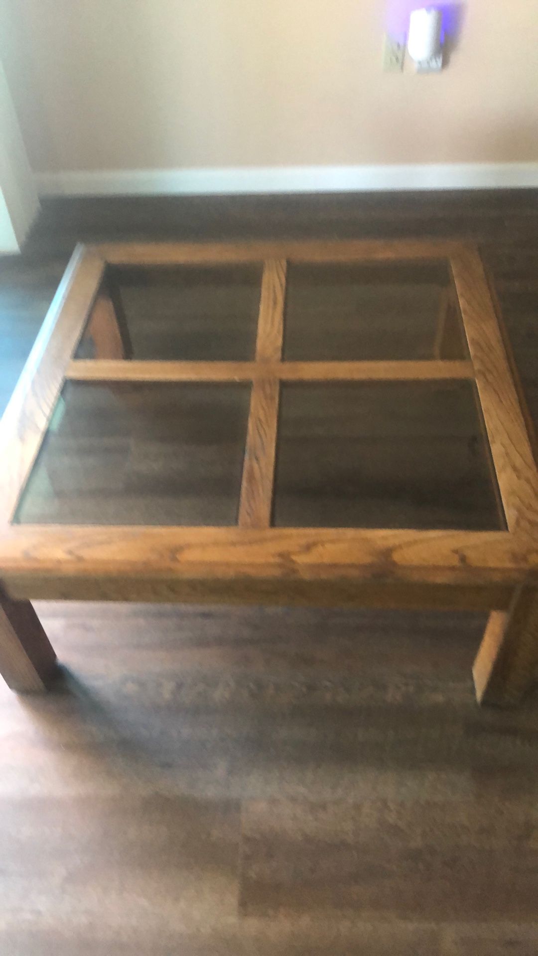 Coffee Table 4’x4’ square w/beveled smoked Glass