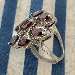 Natural Garnet   925 Sterling Silver  Ring, Vintage Handmade Size 8,5 
