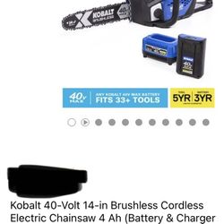Kobalt 40- Volt 14-in Brushless Corrdless Electric Chainsaw