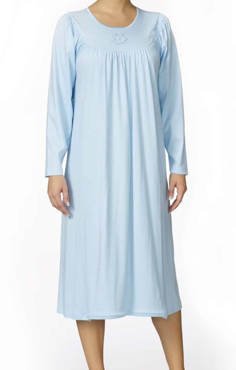 Calida 100% Soft Cotton Long Sleeve Blue Nightgown. Size medium