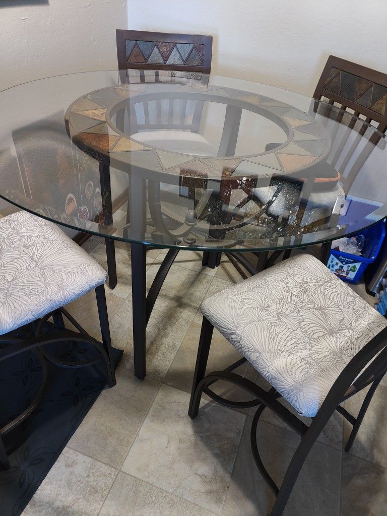 Glass Height Dining Set (4 Chairs), Coffee and End Table