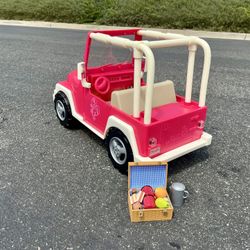 Our Generation Pink Jeep with Picnic Basket and Supplies 