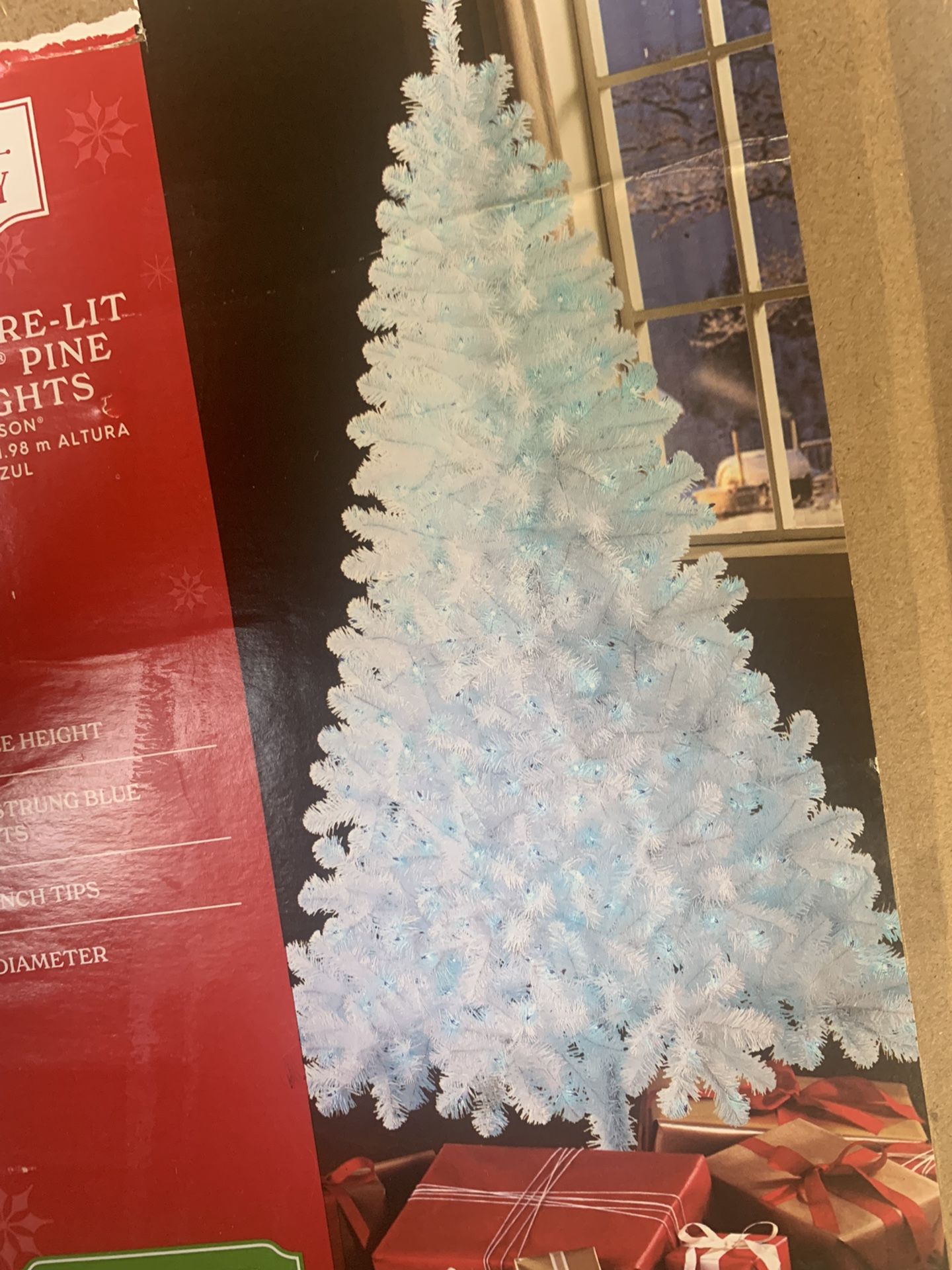 Christmas Tree New In Box White With Crystal Blue Lights 