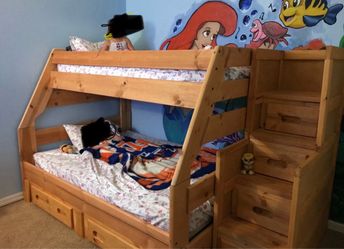 FREE Twin over Full Wood Bunk Bed with Stairs