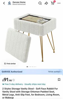 Faux Fur Storage Vanity Stool with Gold Legs
