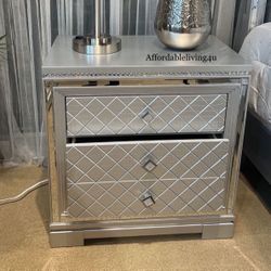 Silver Nightstand W/ USB Plug Brand New In Box