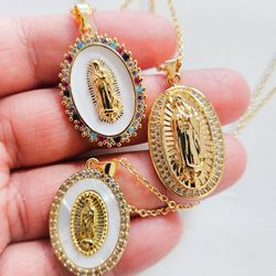 Virgen De Guadalupe Medal Pendant Stainless Steel And Zirconia 