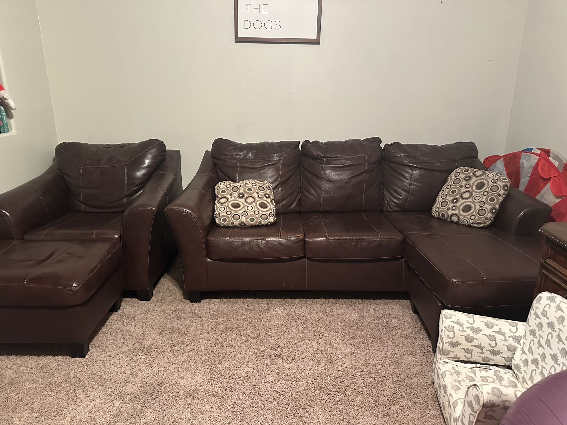 Leather sectional and loveseat with ottoman