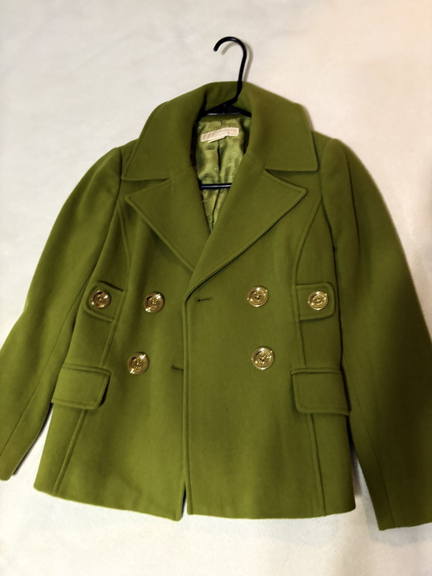 Michael Kors Jacket Xs/xp Green Button Coat Womens Very Nice Condition