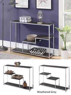 NIB Wooden Weathered Gray Top Console Table with Metal Frame