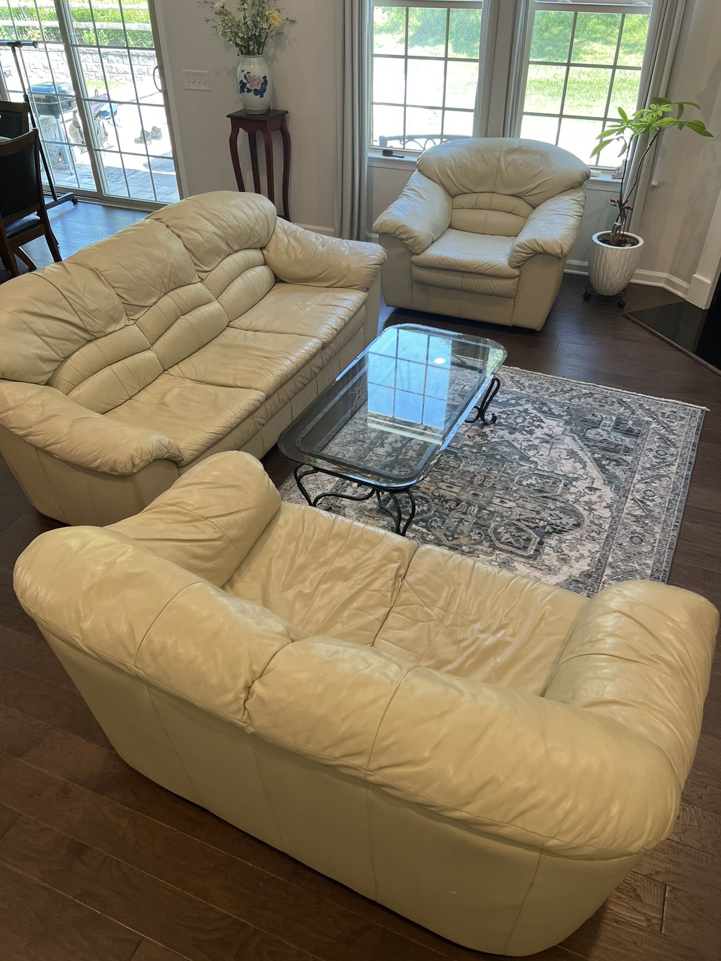 Leather Couch and Lover Seats + Table