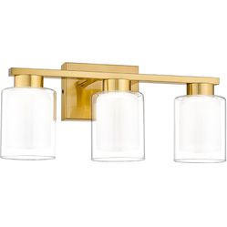 kudos Modern Brushed Gold Vanity Light, 3-Light LED Bathroom Light Fixtures, Vanity Lights for Bathroom with Clear Glass and Frosted Glass, 3000K/4000