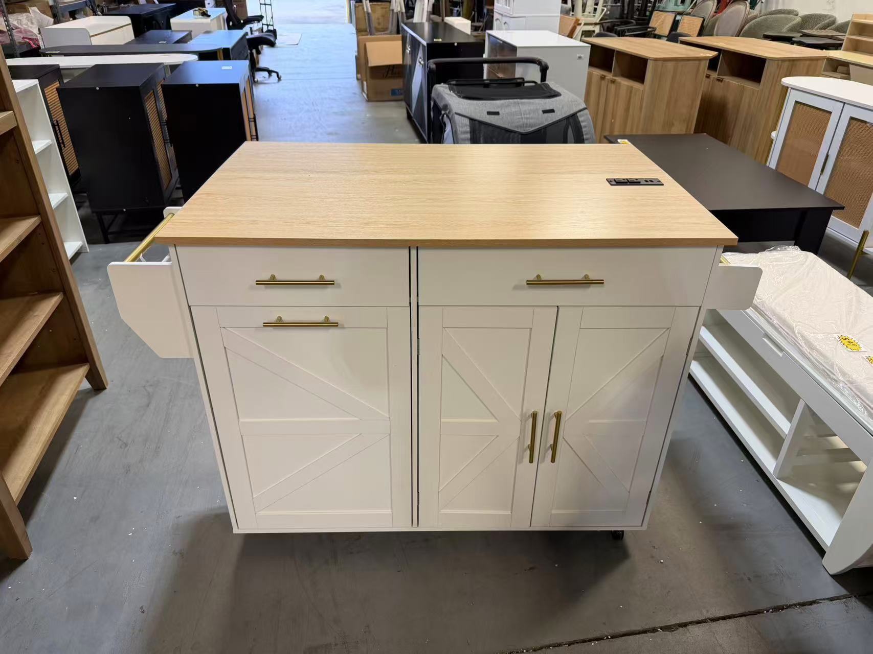 New Rolling Kitchen Island with Trash Can Storage, Portable Kitchen Island Cart on Wheels