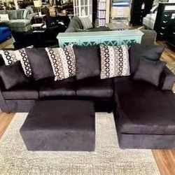 New Black Or Gray Sectional And Ottoman Sofa Couch 