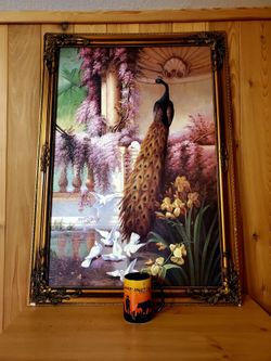 Peacock Picture Framed Art Wall Decoration 