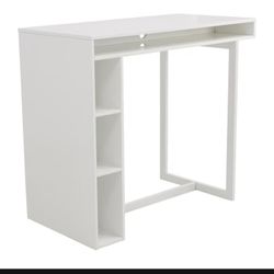CB2 White High Dining Table with Storage