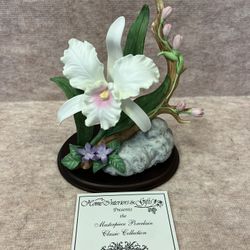 Bone China Cattleya Orchid  Figurine With Pedestal