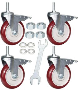 NEW, UNUSED 5” Swivel Stem Casters Heavy Duty American Size UNC 1/2"-13x1-1/2 Stem Thread Wheels 360 Degree Durable Wheels Dual Safety Locks Castors w