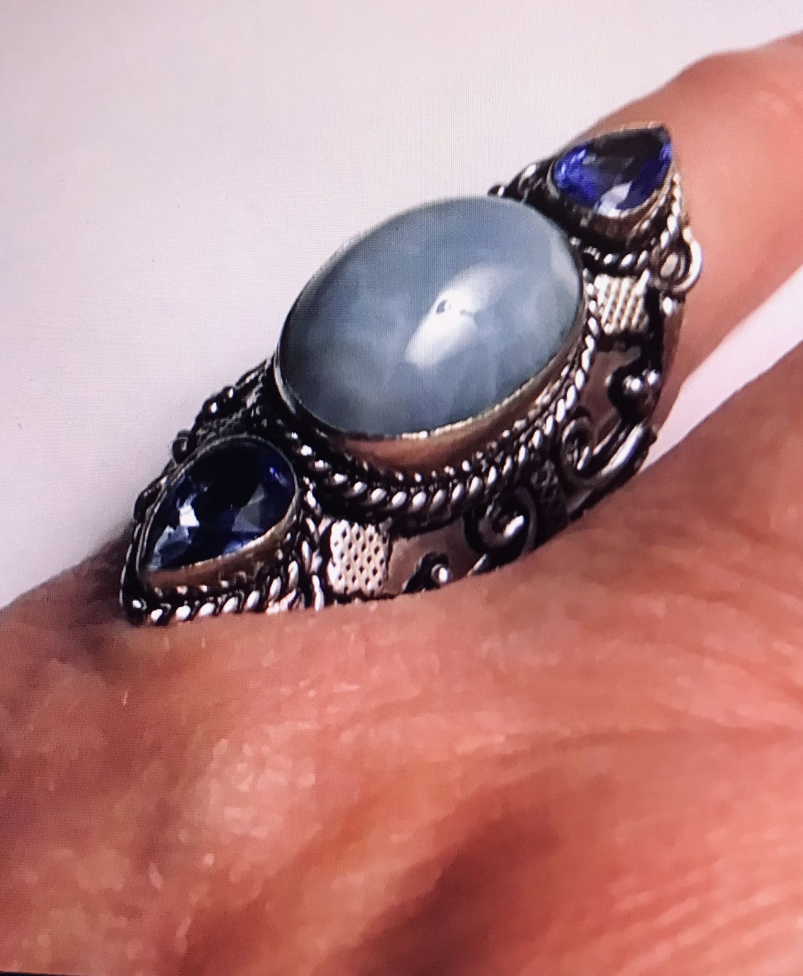 Owhyee Opal Blue Topaz 925 Sterling Silver Ring