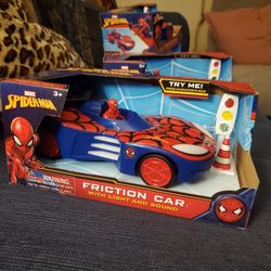 Spider Man Friction Car With Light And Sound Brand New