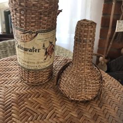 Antique Wicker Rattan Wine Cozy -Sleeve - With Lid. Originally For Barbeito Rainwater, Portugal.