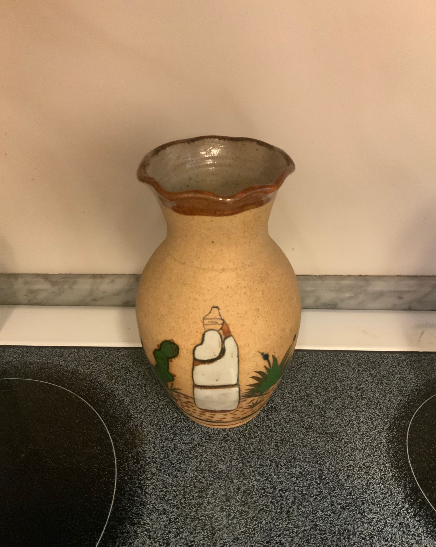 Mexican Stoneware Vase 8 1/2 inch , Signed