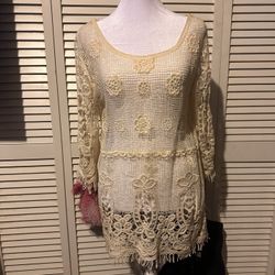 Women’s Crochet Lace Tunic Top - Cream - Size S (2-4)